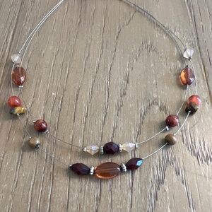 Bohemian wire & mixed bead double strand necklace in brown tones